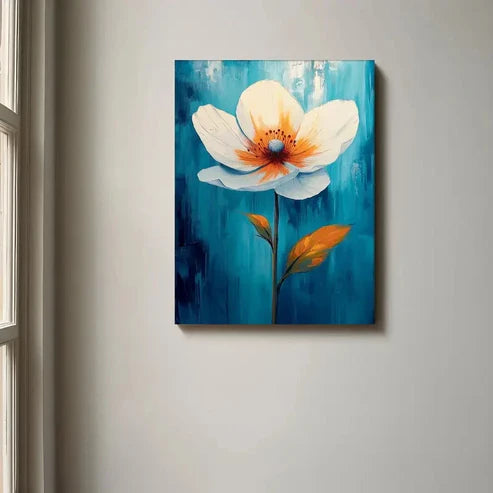 Beautiful Vibrant Blue & White Floral Painting 60x90cm Metal Print Ready to Hang