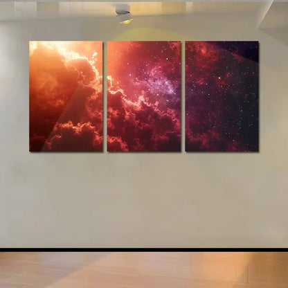3pcs Nebula with Red and Pink Glowing Gas Clouds Wall Art Set Canvas Framed 50x70cm - High Quality Print 100% Australian Made Wall Canvas Ready to Hang
