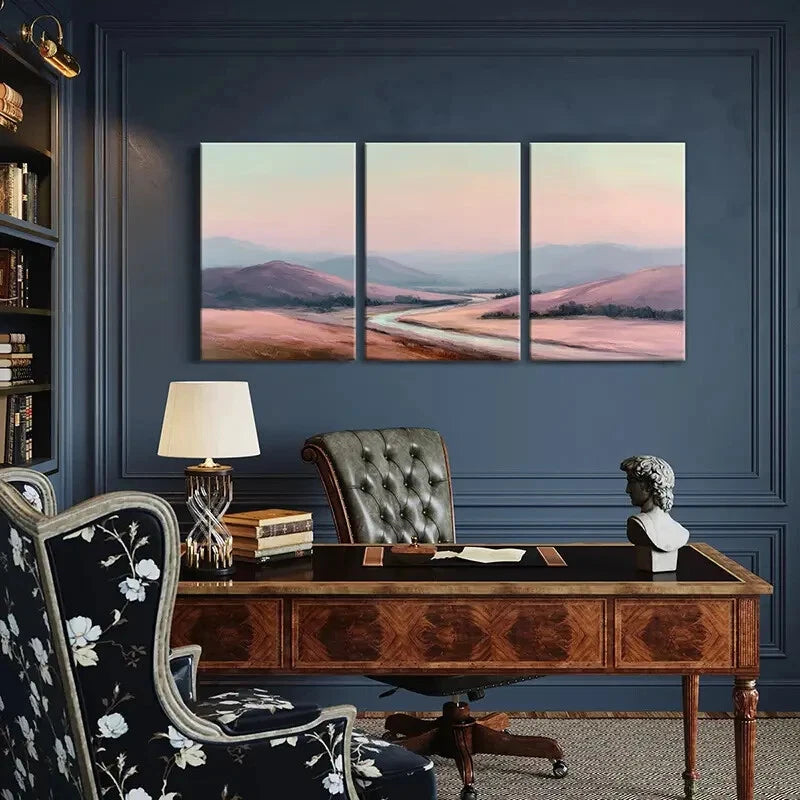3pcs Desert Landscape Mountain View Pastel Colors Metal Print Ready to Hang Art - Bella Home Decor