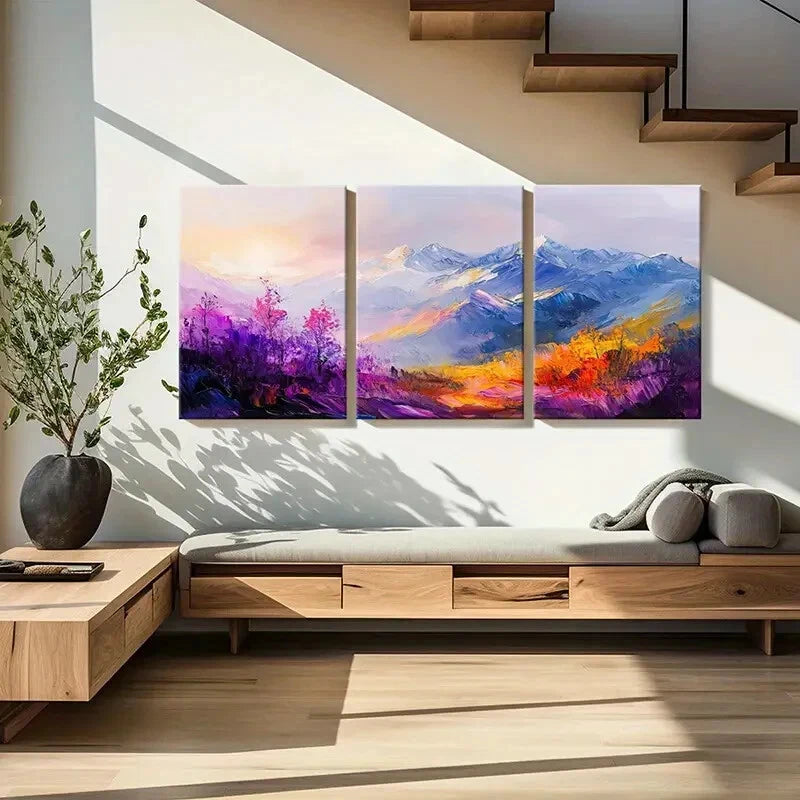 3pcs Abstract Mountain Landscape Colorful Peaks Metal Print Ready to Hang Art - Bella Home Decor