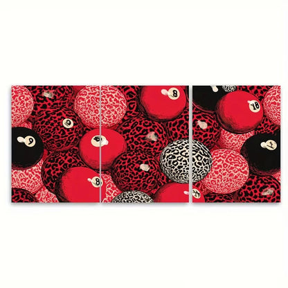 3pcs Red Retro Eight Ball Billiard Metal Print Ready to Hang Art