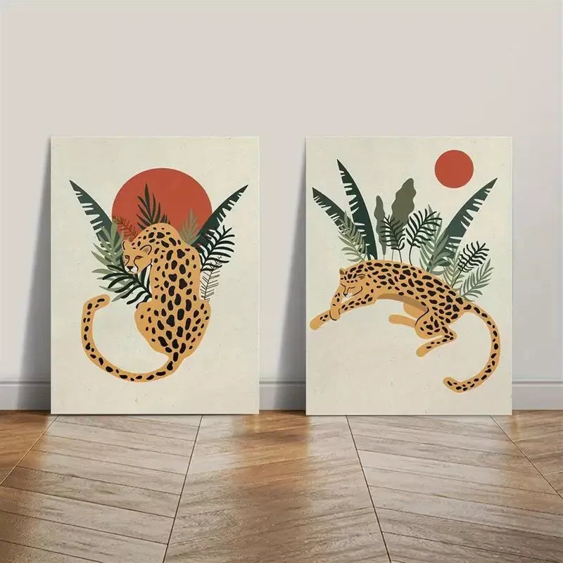 2pcs Cartoon Painting Decoration, Jungle Art, Minimalism Canvas Framed 50x75cm - High Quality Print 100% Australian Made Wall Canvas Ready to Hang - Bella Home Decor