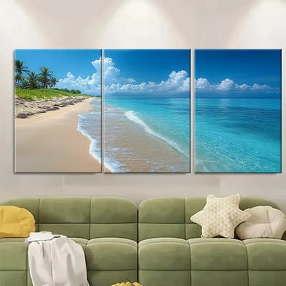 3pcs Turquoise Beach Metal Print Ready to Hang Art - Bella Home Decor