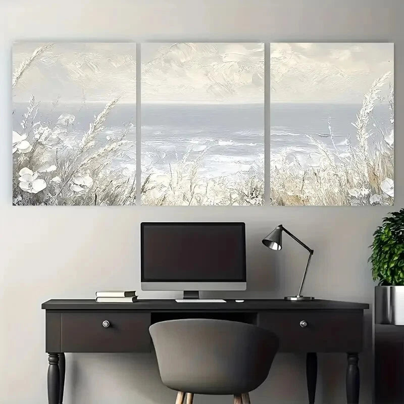 3pcs Winter Beach Scene with Snow-Covered Grass Metal Print Ready to Hang Art - Bella Home Decor