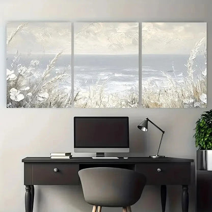 3pcs Winter Beach Scene with Snow-Covered Grass Metal Print Ready to Hang Art - Bella Home Decor