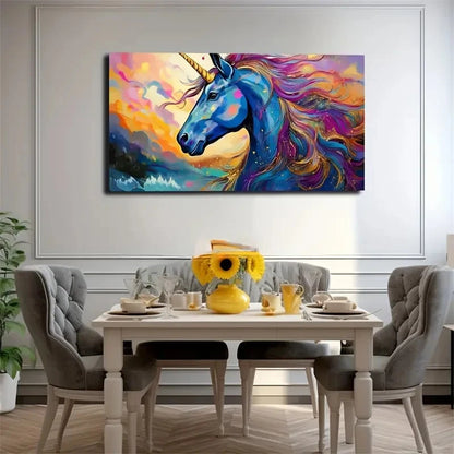 Vibrant Bohemian Unicorn Wall Art Canvas Office Home Room Framed 120x60cm