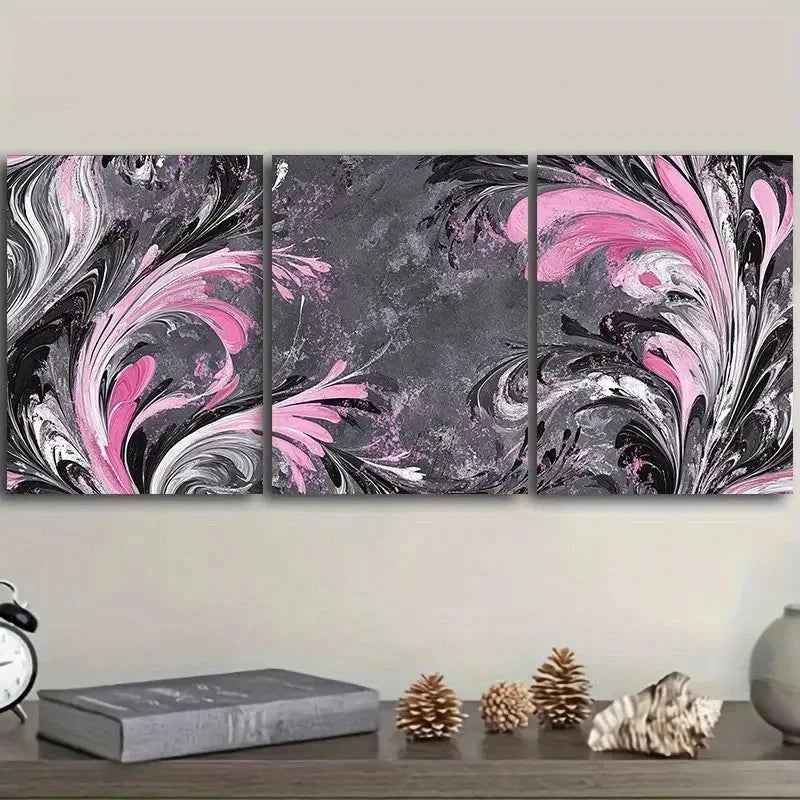 3pcs pink and black colors Wall Art Set Canvas Framed 50x70cm - High Quality Print 100% Australian Made Wall Canvas Ready to Hang