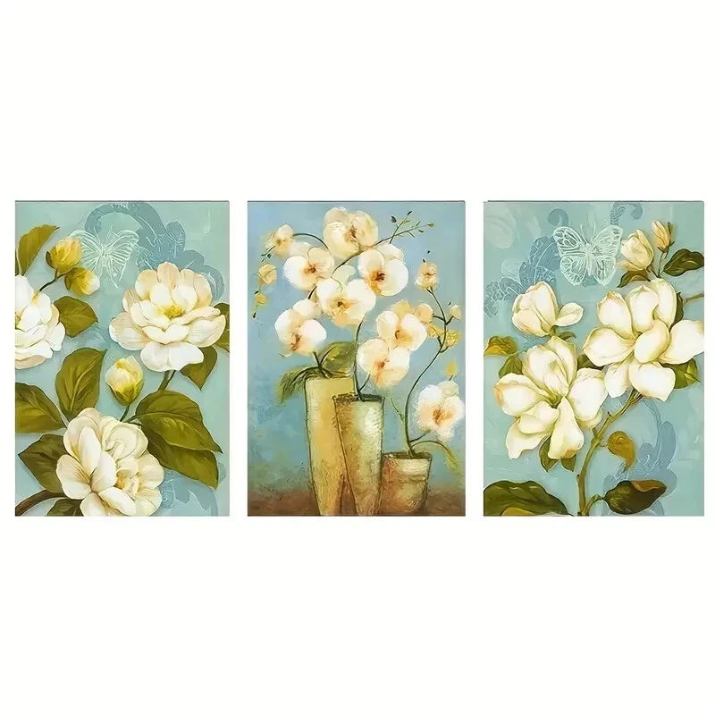 3pcs Retro Floral Abstract Flower Paintings Metal Print Ready to Hang Art - Bella Home Decor