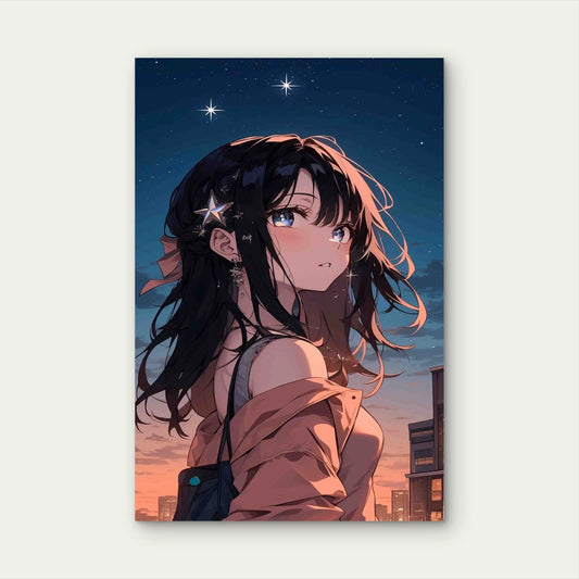 Anime Character With Stars 40x60cm Metal Print Ready to Hang