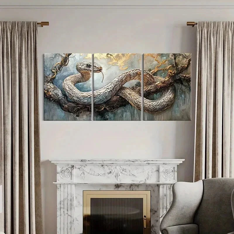 3pcs Realistic Reptile Print with Golden Accents Metal Print Ready to Hang Art - Bella Home Decor