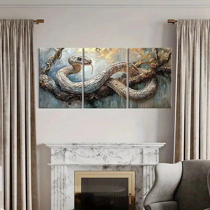 3pcs Realistic Reptile Print with Golden Accents Metal Print Ready to Hang Art - Bella Home Decor