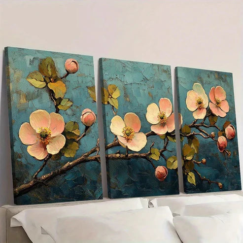 3pcs Vintage Gogh Inspired Gray & Green Floral Wall Art Canvas Unframed – High Quality Print 100% Australian Made Wall Canvas