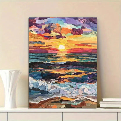 Beautiful Ocean Sunset Made of Textured Painting 40x60cm Metal Print Ready to Hang