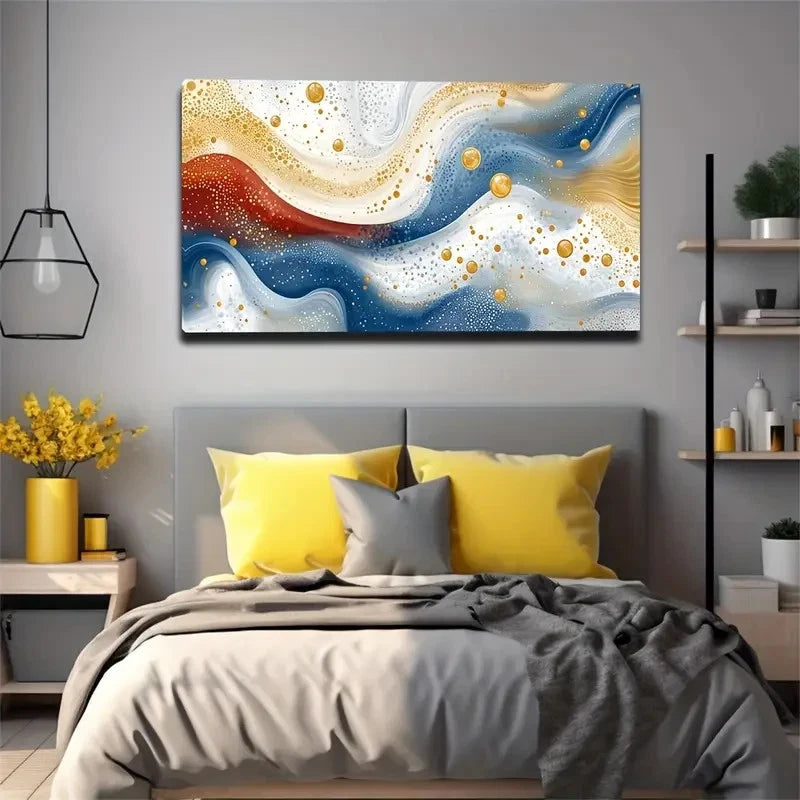 Vibrant Fluid Wave Golden Wall Art Canvas Office Home Room Framed 120x60cm - Bella Home Decor