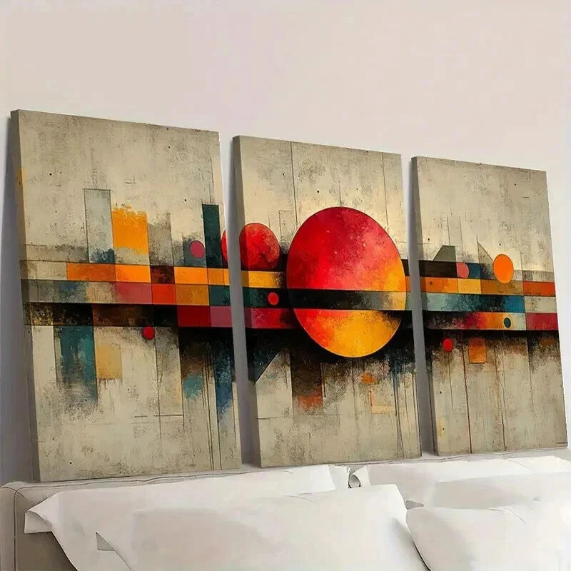 3pcs Abstract Red Orange Blue Gray Geometric n Wall Art Set Canvas Framed 40x60cm - High Quality Print 100% Australian Made Wall Canvas Ready to Hang - Bella Home Decor