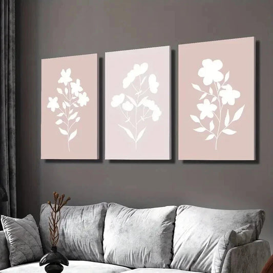 3pcs Blush Pink Abstract Minimalist Flowers Wall Art Set Canvas Framed 50x70cm - High Quality Print 100% Australian Made Wall Canvas Ready to Hang