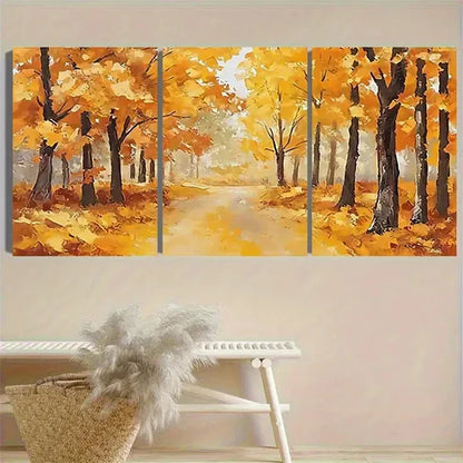3pcs Autumn Forest Path Vintage Wall Art Set Canvas Unframed - High Quality Print 100% Australian Made Wall Canvas - Bella Home Decor