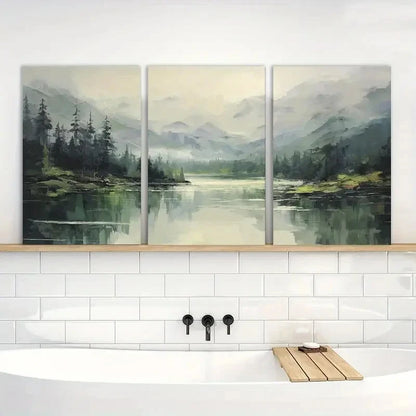 3pcs Emerald Green Mountain Lake Landscape Metal Print Ready to Hang Art - Bella Home Decor