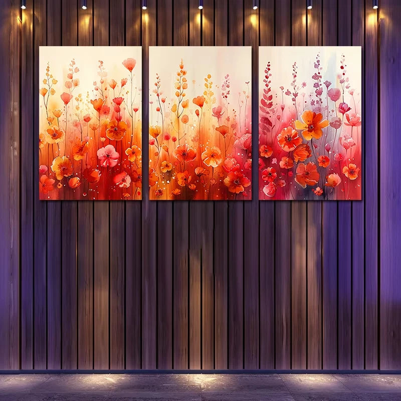 3pcs Vibrant Red, Orange & Pink Flowers Wall Art Set Canvas Framed 60x90cm - High Quality Print 100% Australian Made Wall Canvas Ready to Hang