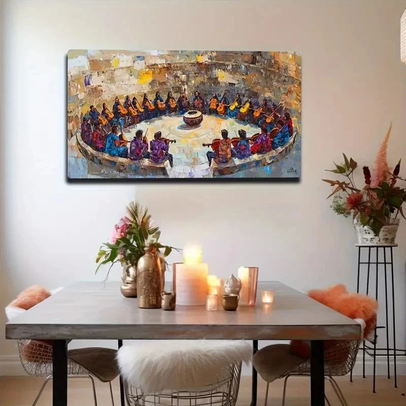 Bohemian Scene With People Wall Art Canvas Office Home Room Framed 120x60cm
