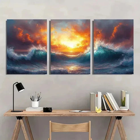 3pcs Abstract Depiction Of Ocean Waves Wall Art Canvas Unframed - High Quality Print 100% Australian Made Wall Canvas - Bella Home Decor