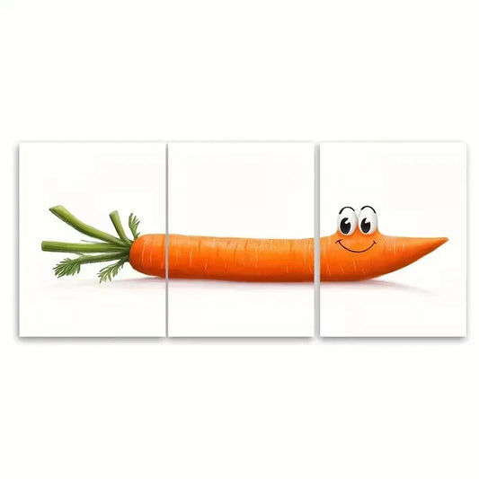 3pcs Smart Carrot Illustration, Funny Reading Wall Art Set Canvas Framed 50x70cm - High Quality Print 100% Australian Made Wall Canvas Ready to Hang