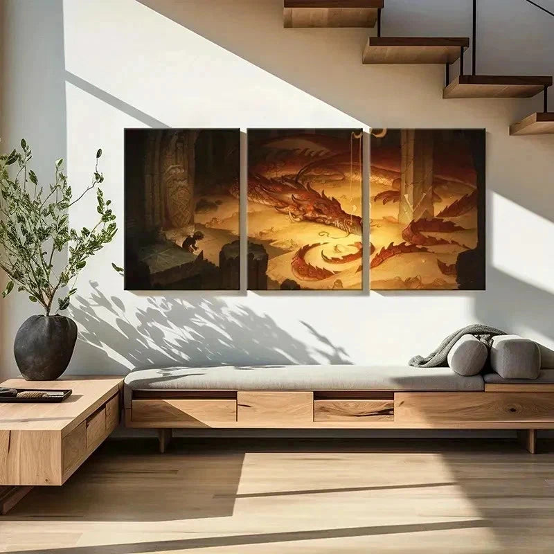 3pcs Vibrant Dragon & Mythical Creature Wall Art Set Canvas Framed 50x70cm - High Quality Print 100% Australian Made Wall Canvas Ready to Hang - Bella Home Decor