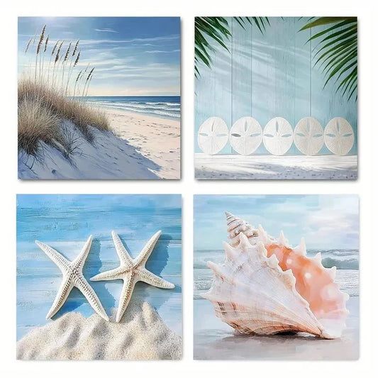 4pcs Starfish Ocean Collection Beach picture  Wall Art Canvas Framed