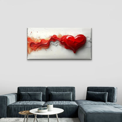 Red Heart White Abstract  Wall Art Canvas Office Home Room Framed 120x60cm