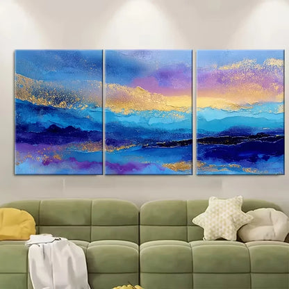 3pcs Golden Ocean abstract Painting Metal Print Ready to Hang Art - Bella Home Decor
