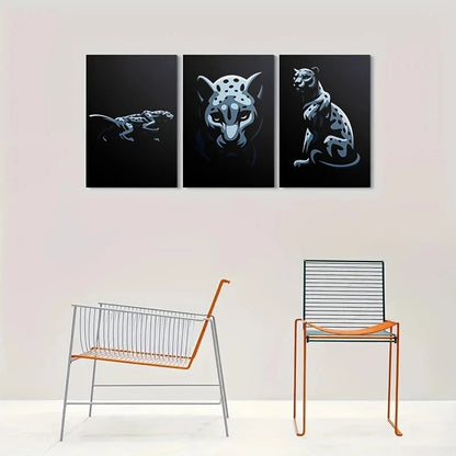 3pcs Blue Spotted Cats Modern Abstract Animal Metal Print Ready to Hang Art - Bella Home Decor