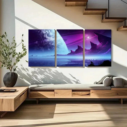 3pcs Fantasy Landscape Art Island & Howling Wolf Wall Art Set Canvas Framed 60x90cm - High Quality Print 100% Australian Made Wall Canvas Ready to Hang - Bella Home Decor