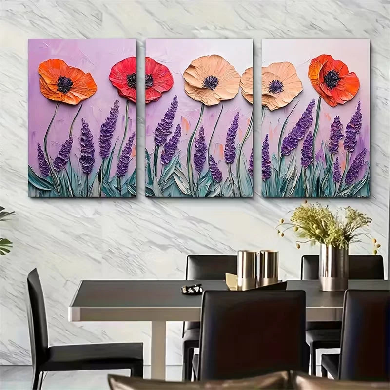 3pcs Wildflower Painting Metal Print Ready to Hang Art
