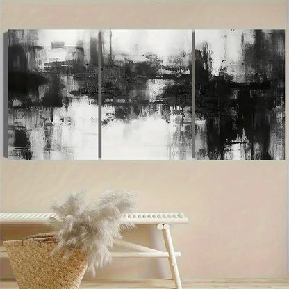 3pcs Monochrome Abstract Painting Wall Art Set Canvas Framed 50x70cm - High Quality Print 100% Australian Made Wall Canvas Ready to Hang