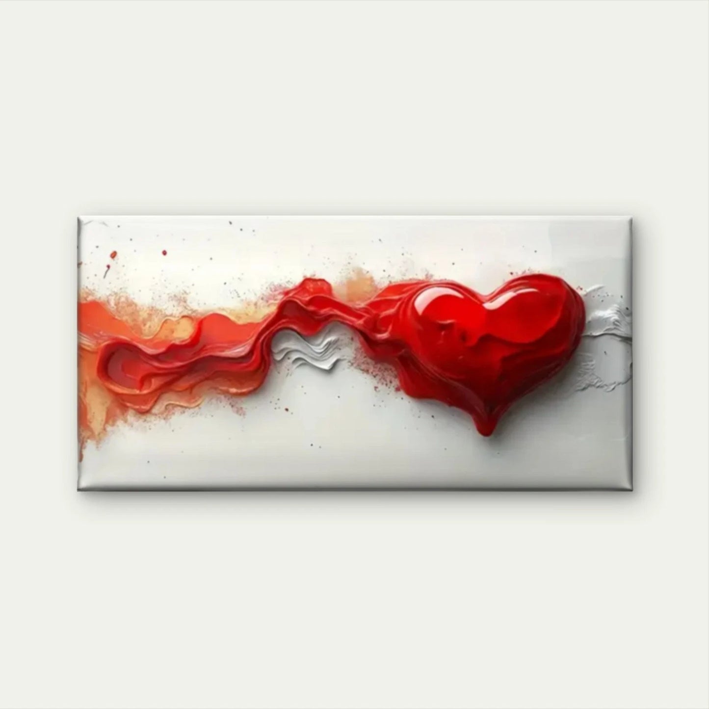 Red Heart White Abstract  Wall Art Canvas Office Home Room Framed 120x60cm