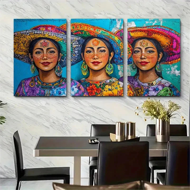 3pcs Colorful Mexican Culture Decor I  Wall Art Set Canvas Framed 40x60cm - High Quality Print 100% Australian Made Wall Canvas Ready to Hang - Bella Home Decor