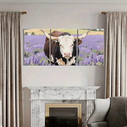 3pcs Cow Art Print Lavender Field Landscape Metal Print Ready to Hang Art - Bella Home Decor