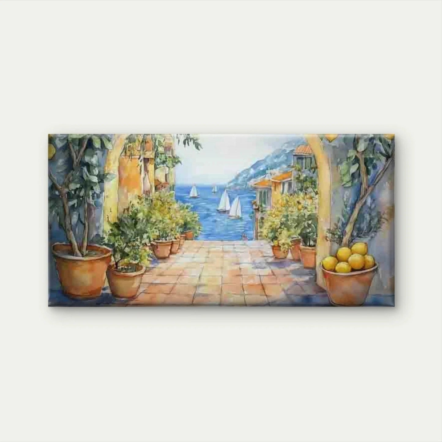 Mediterranean Seaside Lemon Wall Art Canvas Office Home Room Framed 120x60cm