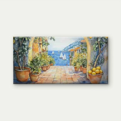 Mediterranean Seaside Lemon Wall Art Canvas Office Home Room Framed 120x60cm