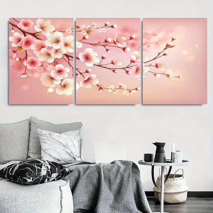 3pcs Spring Pink Cherry Blossom Wall Art Canvas Unframed - High Quality Print 100% Australian Made Wall Canvas