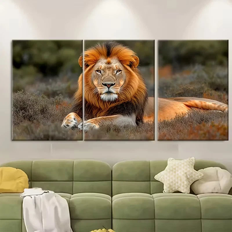 3pcs Vivid Lion Design with Bushy Mane Metal Print Ready to Hang Art