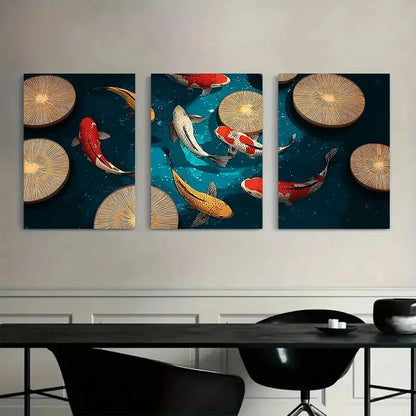 3pcs Colorful Koi Fish Swimming Metal Print Ready to Hang Art - Bella Home Decor