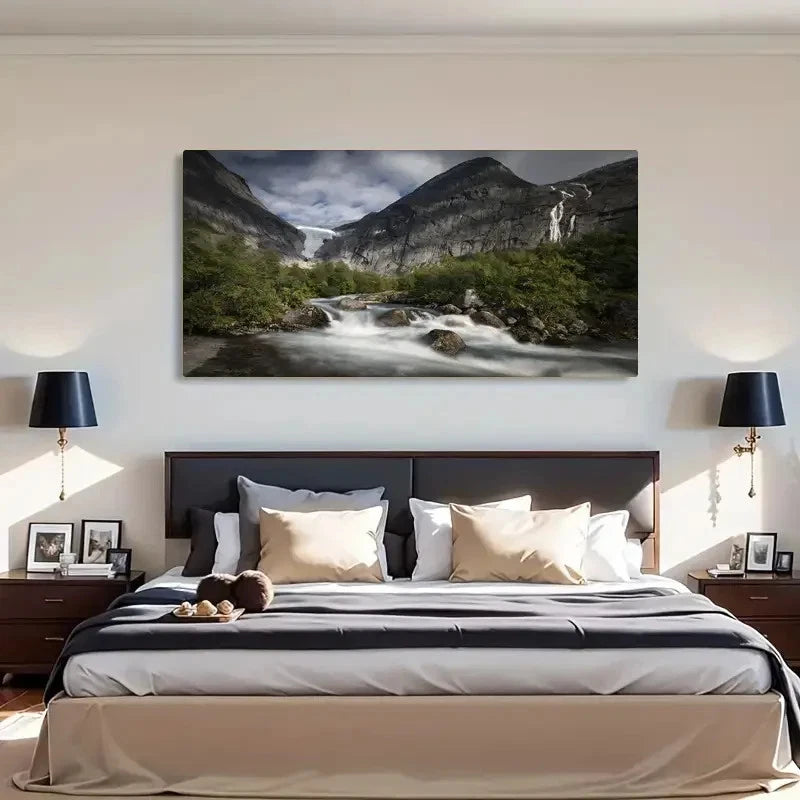 Glacier Trees & Cloud Decor Wall Art Canvas Office Home Room Framed 120x60cm