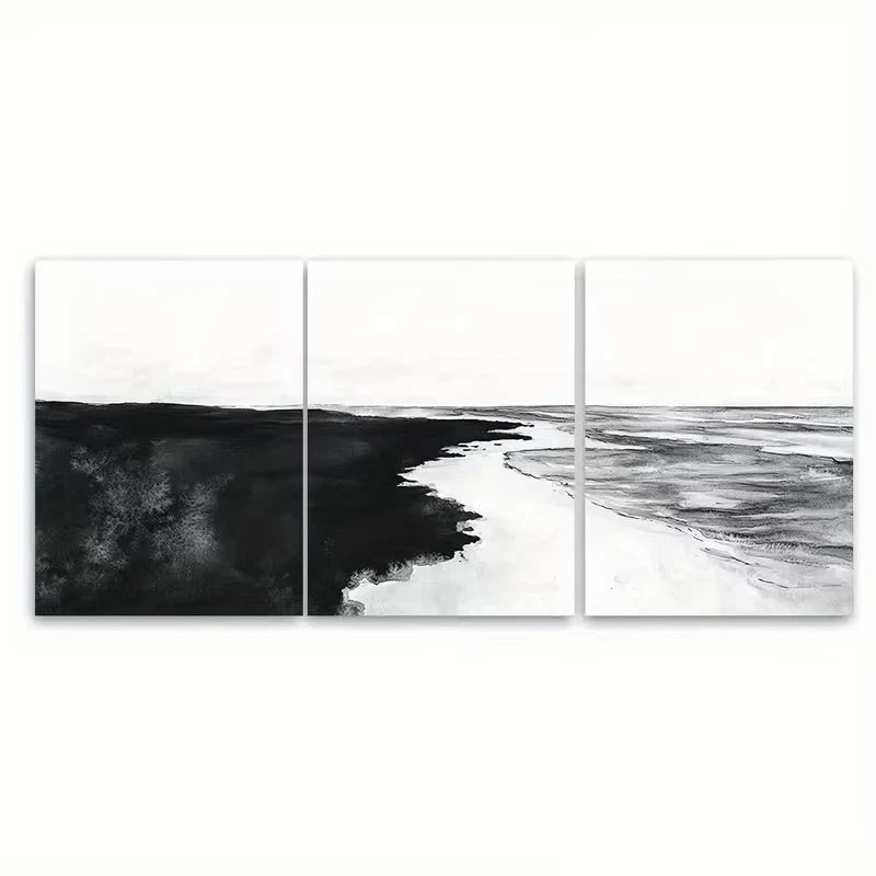 3pcs Tranquil Beach Landscape, Black And White Metal Print Ready to Hang Art - Bella Home Decor