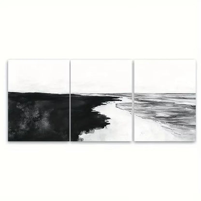 3pcs Tranquil Beach Landscape, Black And White Metal Print Ready to Hang Art - Bella Home Decor
