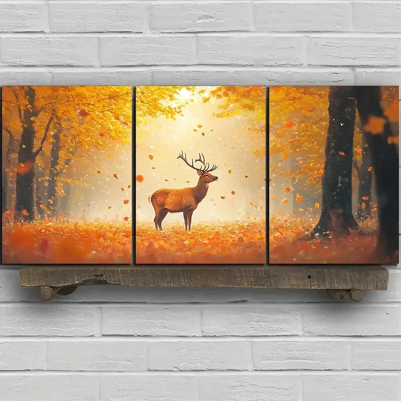 3pcs Deer Under the Sun Triple Mural Metal Print Ready to Hang Art - Bella Home Decor