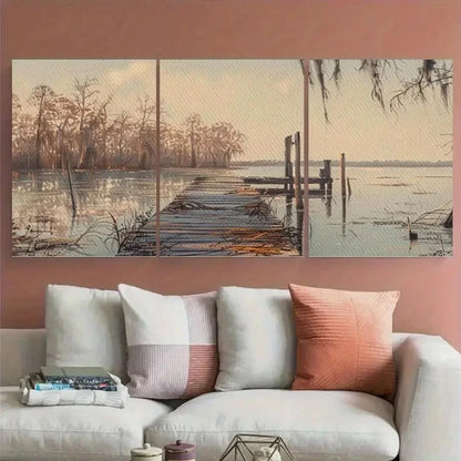 3pcs Rustic Lake Louisiana with Serene Waterfront Metal Print Ready to Hang Art