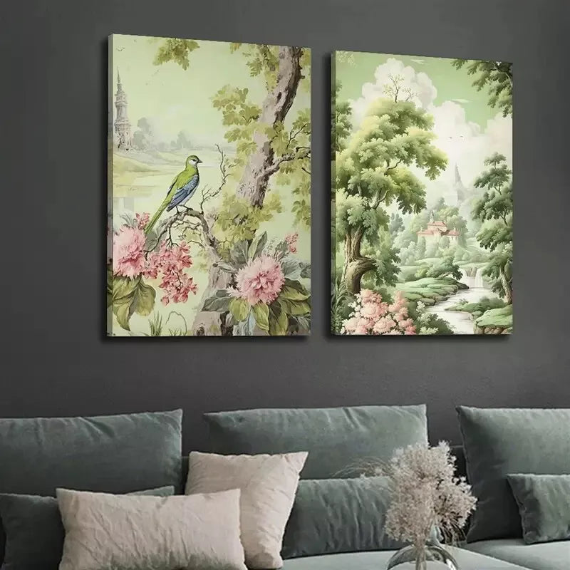 2pcs Landscape with Birds, Ink Painting Canvas Framed 50x75cm - High Quality Print 100% Australian Made Wall Canvas Ready to Hang - Bella Home Decor