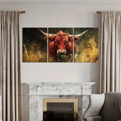 3pcs Cattle Bull Animal Landscape Golden Metal Print Ready to Hang Art - Bella Home Decor