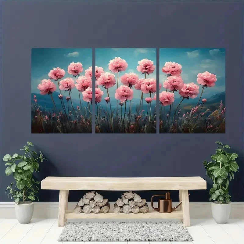 3pcs Sea Thrift Flower Armenia Marittima Perfect Wall Art Set Canvas Framed 50x70cm - High Quality Print 100% Australian Made Wall Canvas Ready to Hang - Bella Home Decor